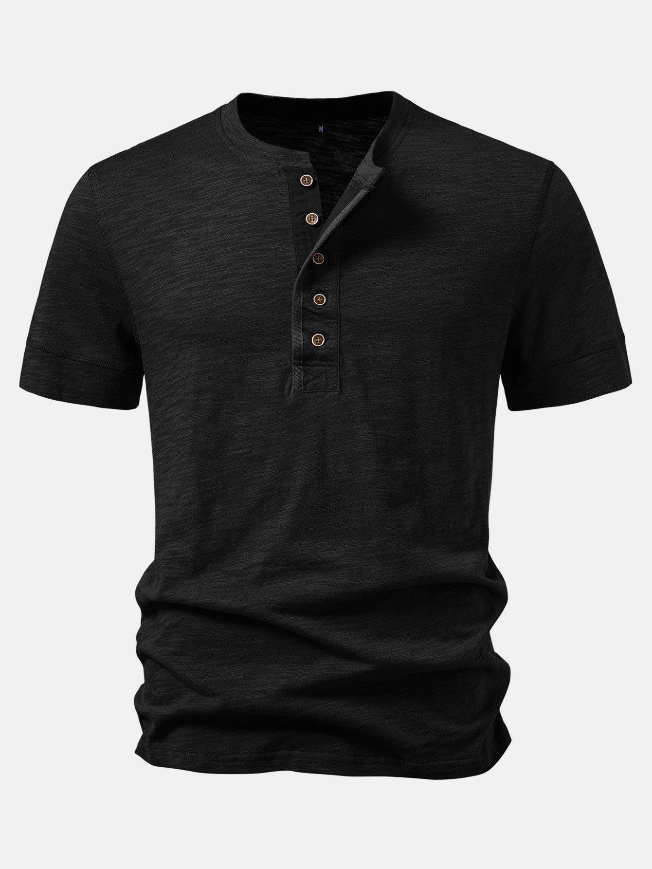 Textured Cotton Henry Collar T-Shirt