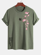 Regular Fit Cherry Blossoms Print Cotton T-Shirt