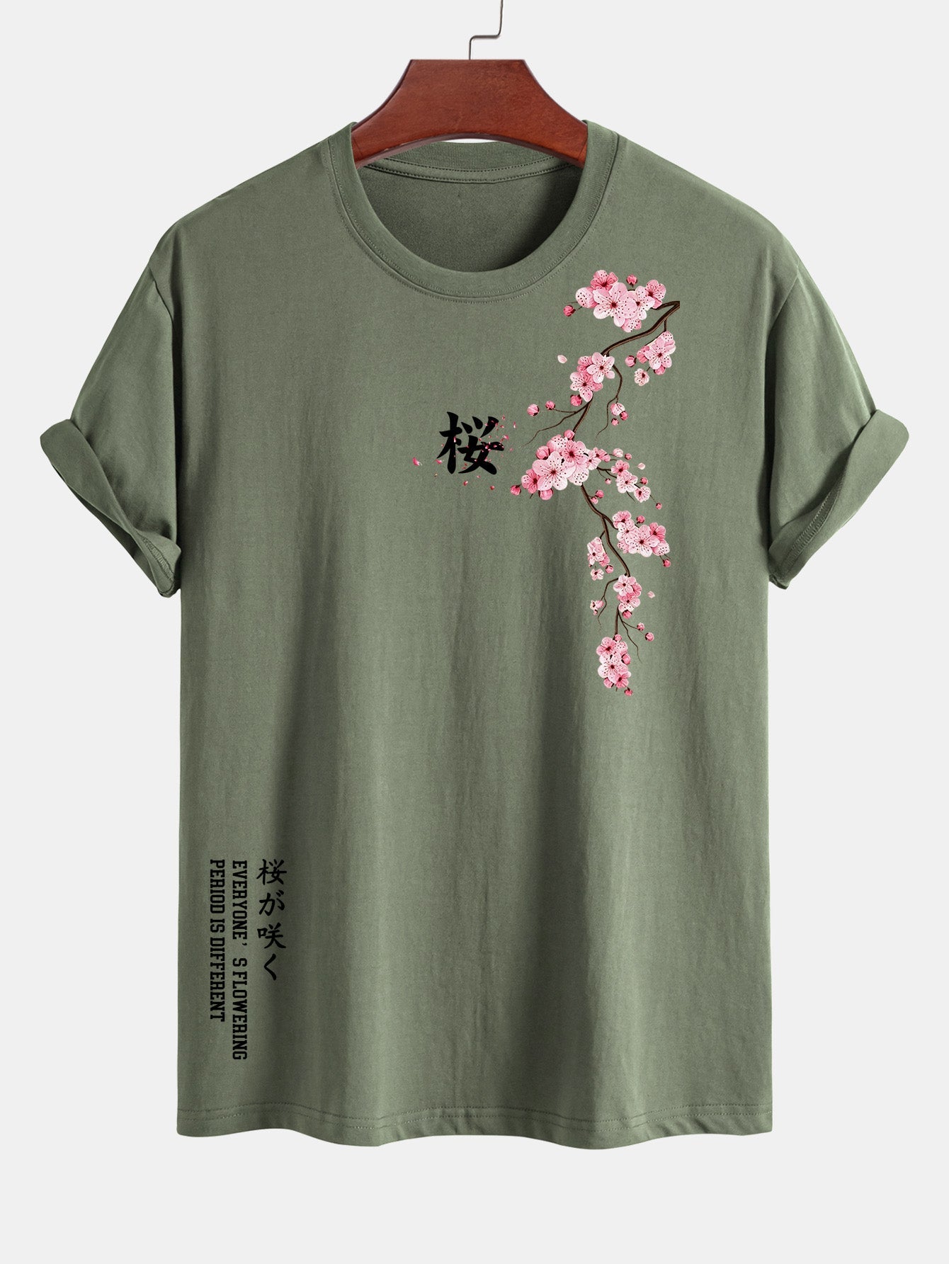 Regular Fit Cherry Blossoms Print Cotton T-Shirt