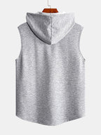 Relax Print Curved Hem Sleeveless Hooded Tank Top