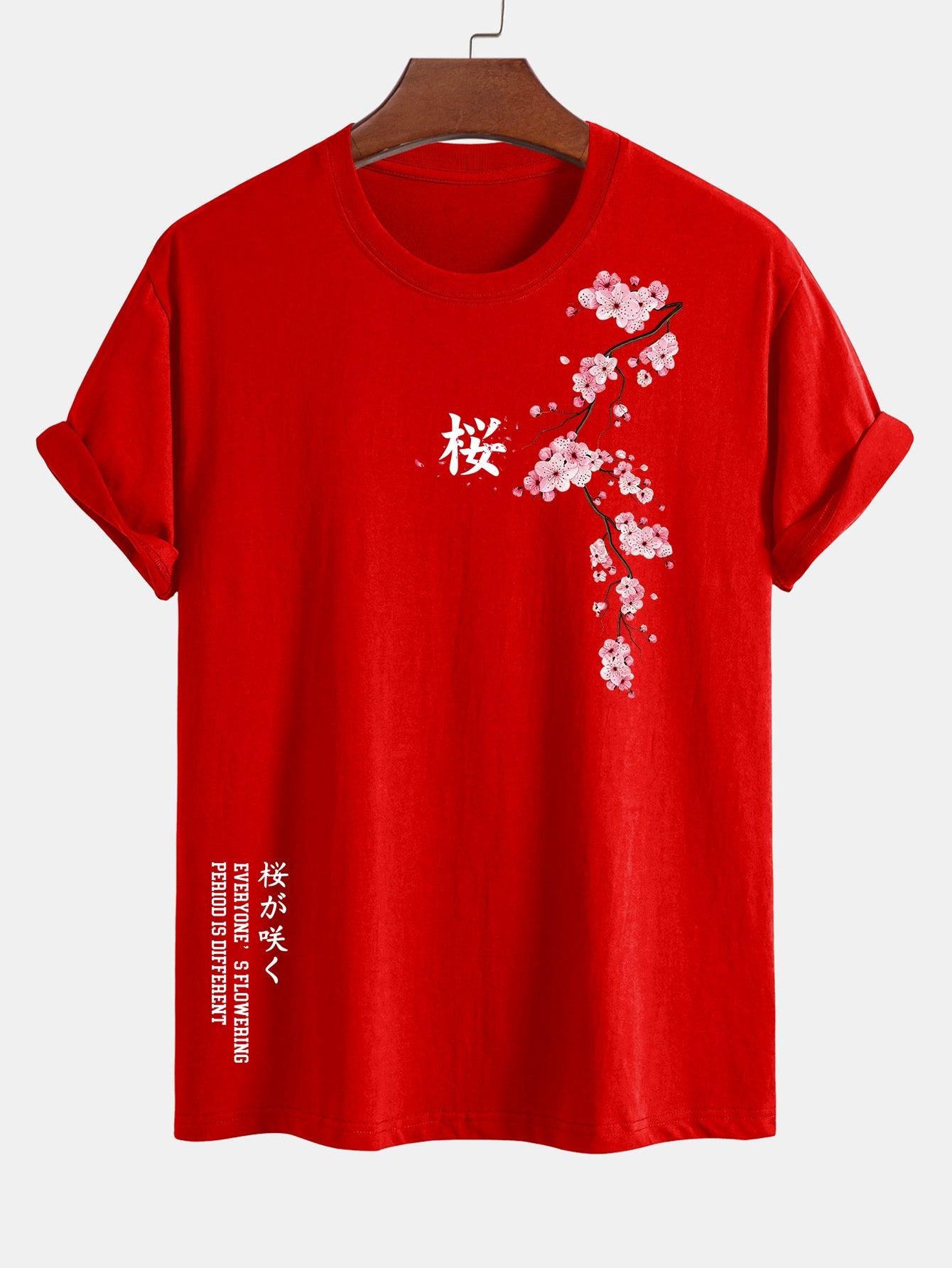 Regular Fit Cherry Blossoms Print Cotton T-Shirt