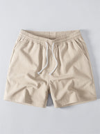 Relax Fit Striped Open Knit Polo & Crinkle Textured Drawstring 5" Shorts