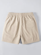 Stripe Open Knit Shirt & Crinkle Textured Drawstring 5" Shorts