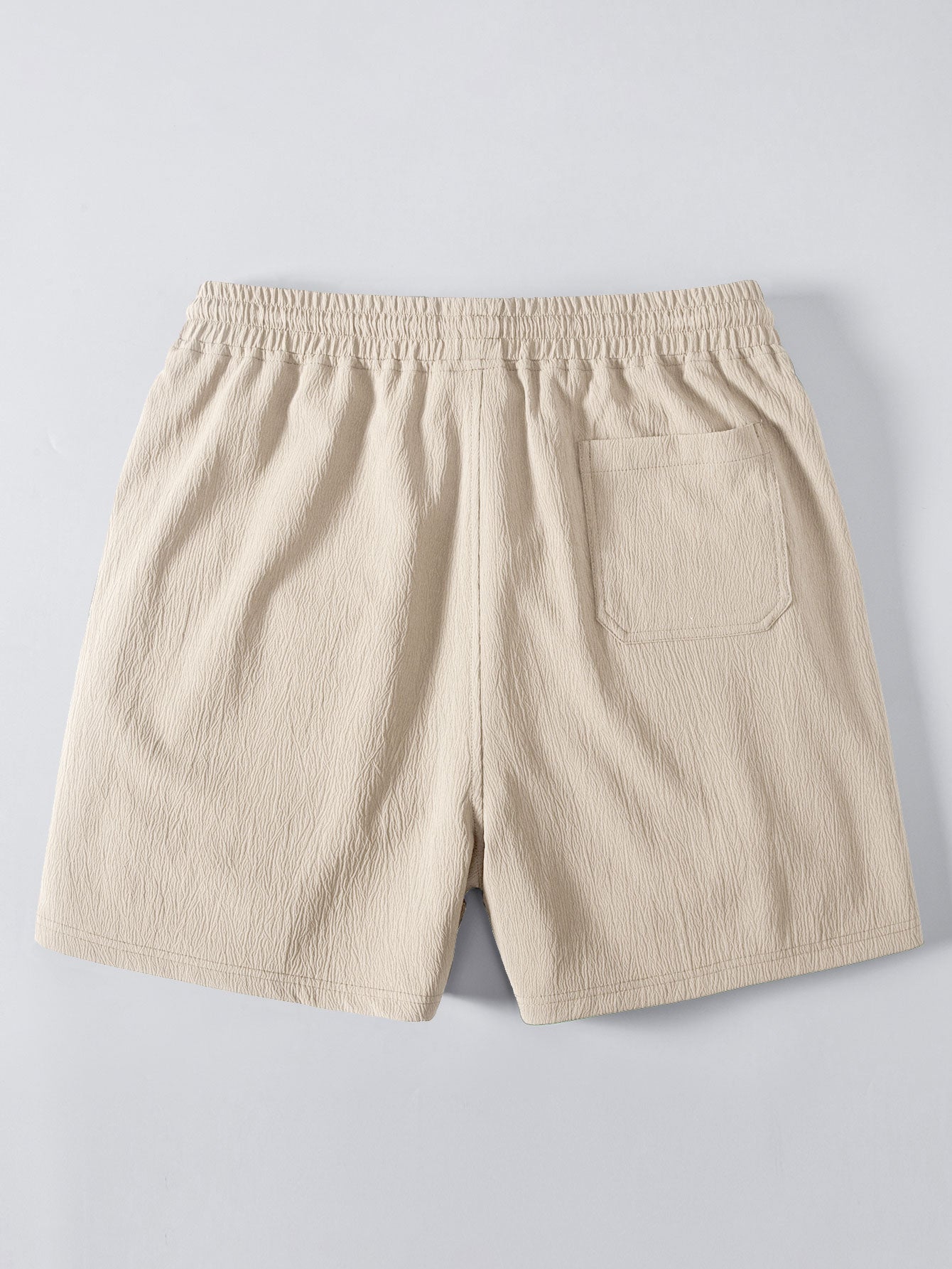 Linen Look Button Up Shirt & Crinkle Textured Drawstring 5" Shorts