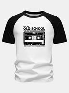 Cassette Tape Print Cotton Raglan Sleeve T-Shirt