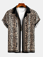 Contrast Trim Leopard Print Shirt