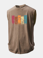 Colorful Mountain Print Washed Distressed Tank Top