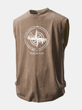 Mountain Compass Print Washed Distressed Tank Top