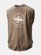 Mountain Compass Print Washed Distressed Tank Top