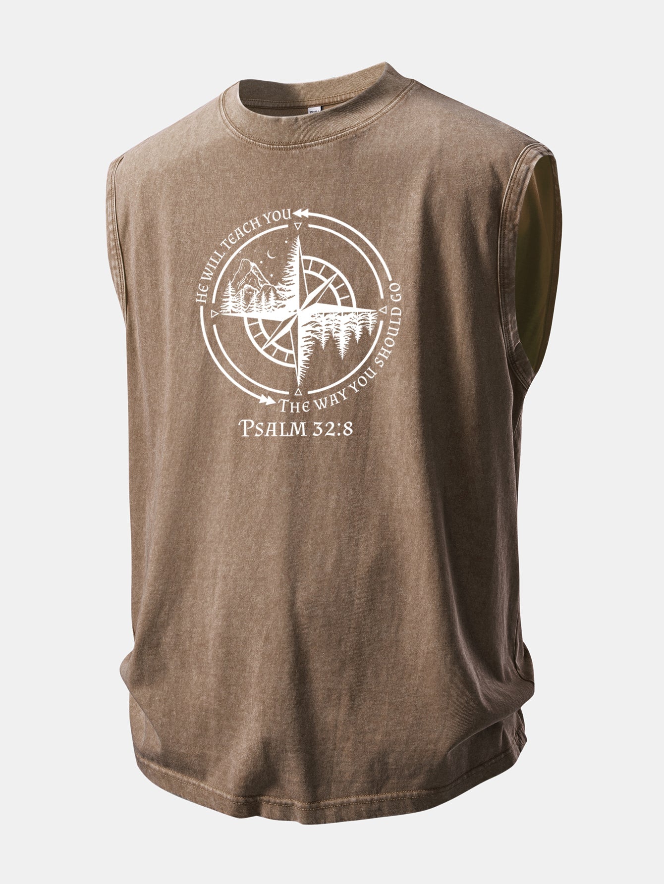 Mountain Compass Print Washed Distressed Tank Top