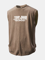 Top Dad Print Washed Distressed Tank Top