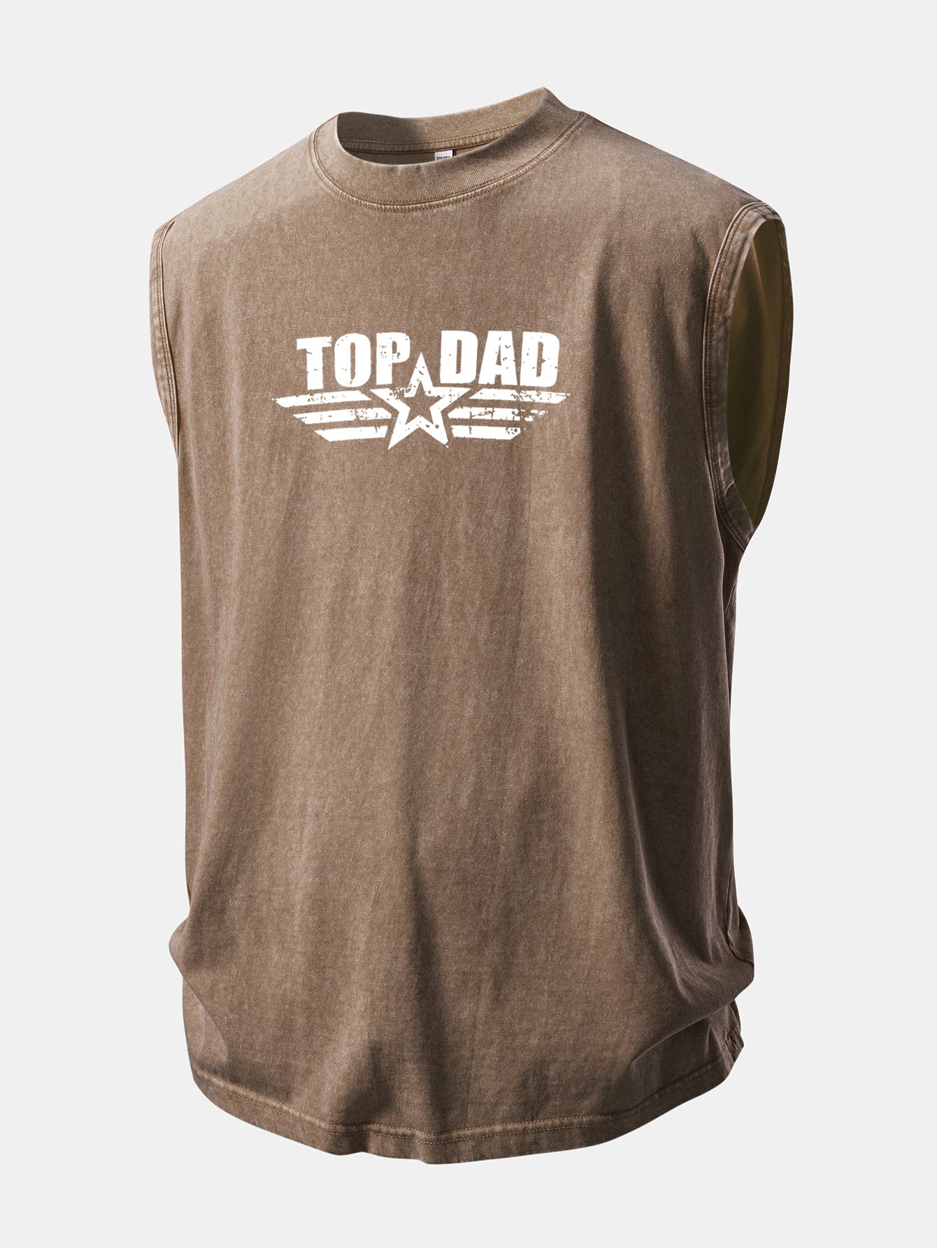 Top Dad Print Washed Distressed Tank Top