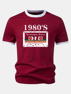 1980‘s Cassette Tape Print Contrast Ringer T-Shirt
