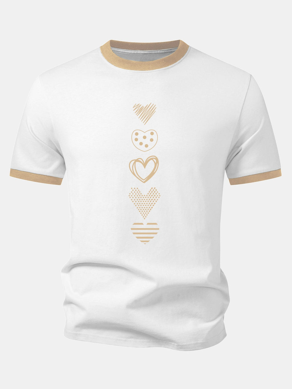 Heart Print Contrast Ringer T-Shirt