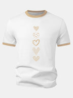Heart Print Contrast Ringer T-Shirt