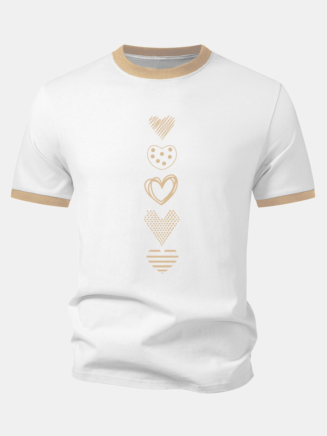 Heart Print Contrast Ringer T-Shirt