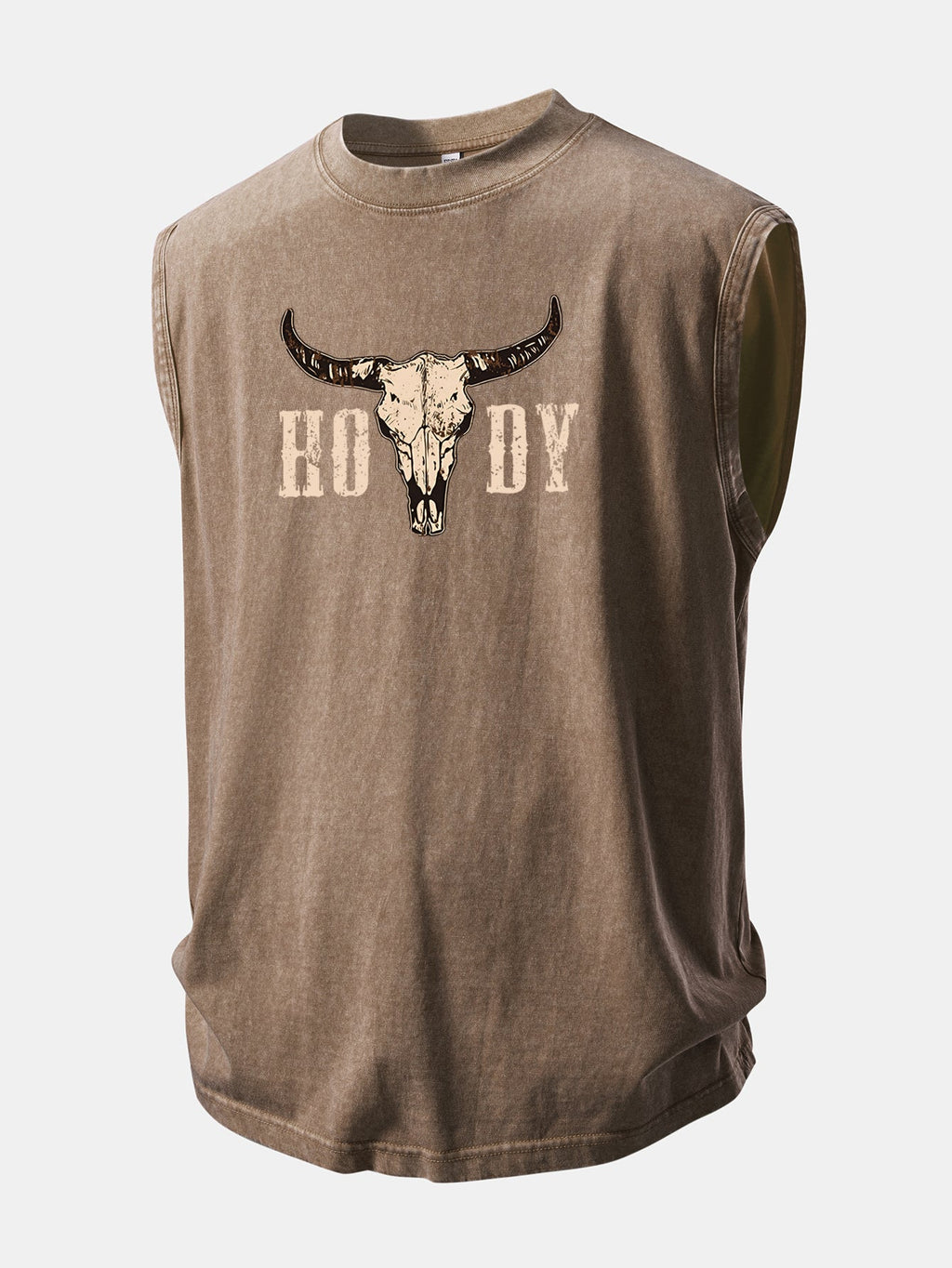 Vintage Longhorn Skull Western Cowboy Print Washed Distressed Tank Top