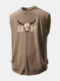 Vintage Longhorn Skull Western Cowboy Print Washed Distressed Tank Top