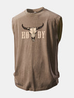 Vintage Longhorn Skull Western Cowboy Print Washed Distressed Tank Top