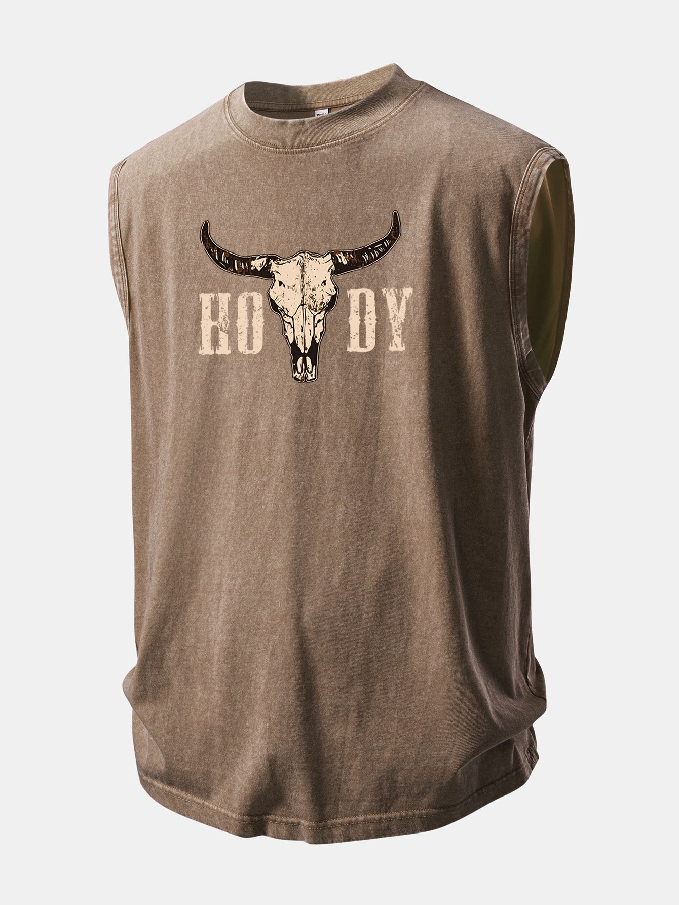 Vintage Longhorn Skull Western Cowboy Print Washed Distressed Tank Top