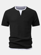 Regular Fit 2 In 1 Notched Collar Waffle T-Shirt