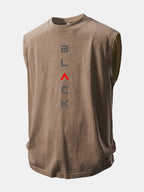 Black Print Washed Distressed Tank Top