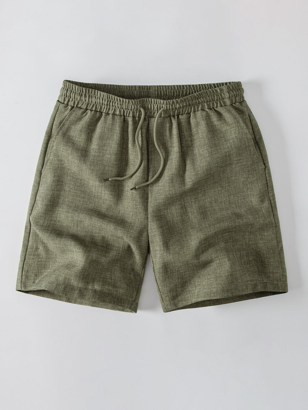 Linen Look Stand Collar Shirt & Drawstring 7" Shorts