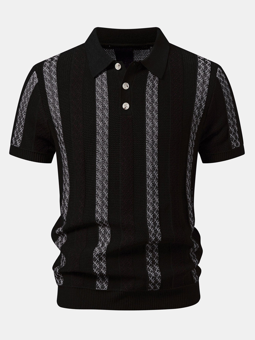 Striped Textured Knit Polo & Elastic Waist Chino Shorts