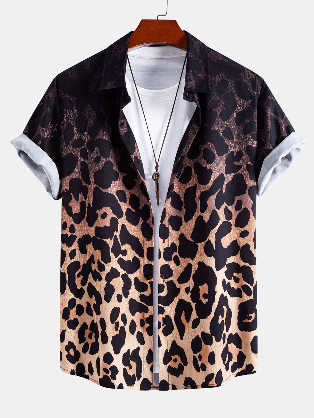 Gradient Leopard Print Button Up Shirt
