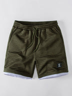 2 In 1 Waffle Notched Collar T-Shirt & Drawstring 7" Shorts Set