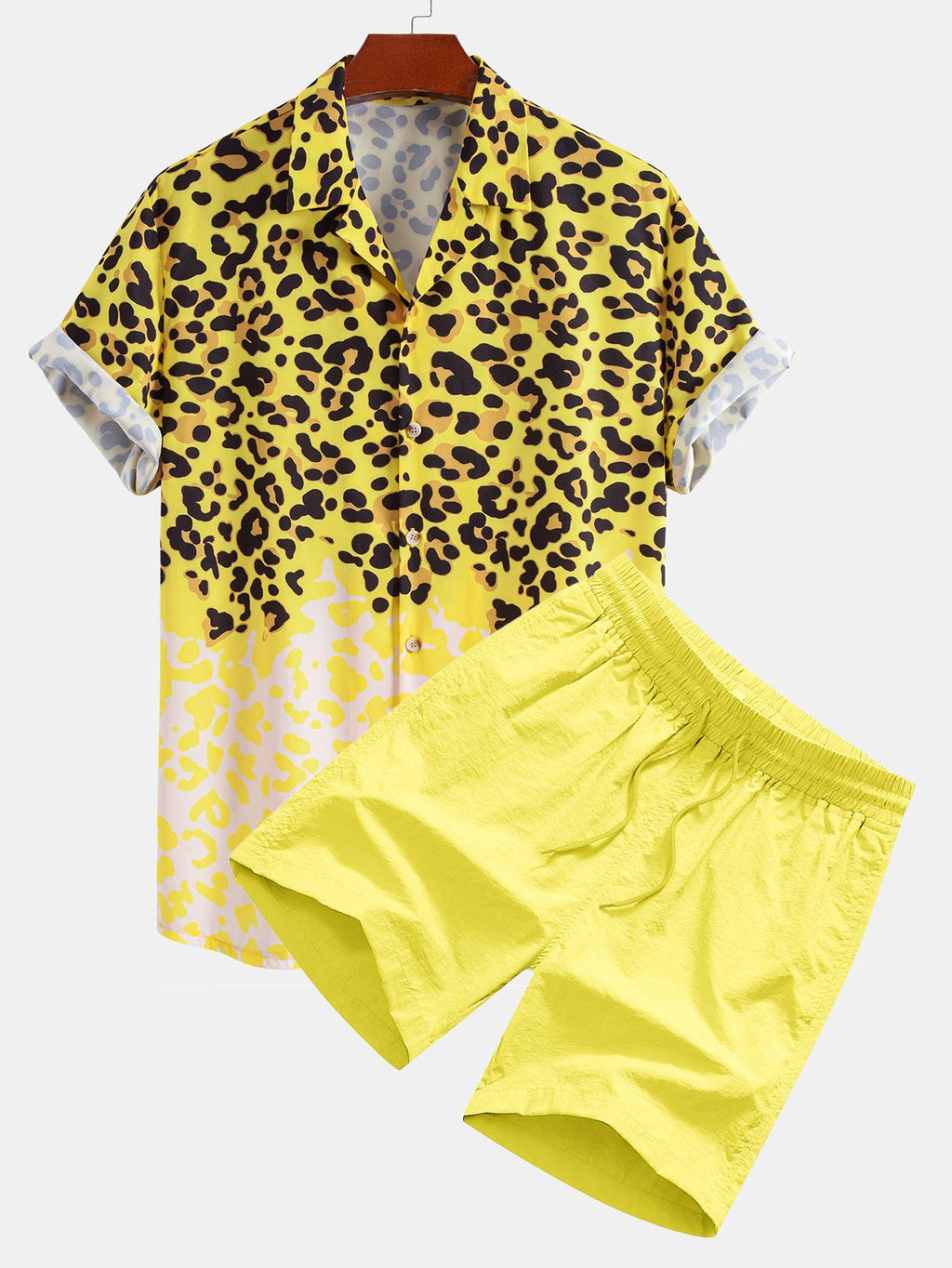 Leopard Print Button Up Shirt & Swim Shorts