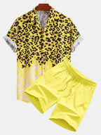 Leopard Print Button Up Shirt & Swim Shorts