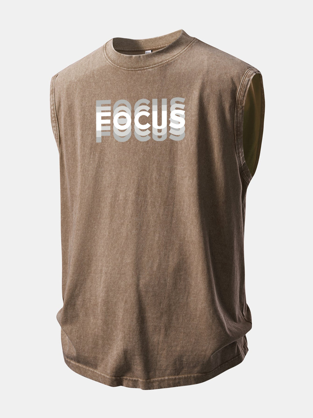 Focus Print Washed Distressed Tank Top