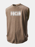 Focus Print Washed Distressed Tank Top