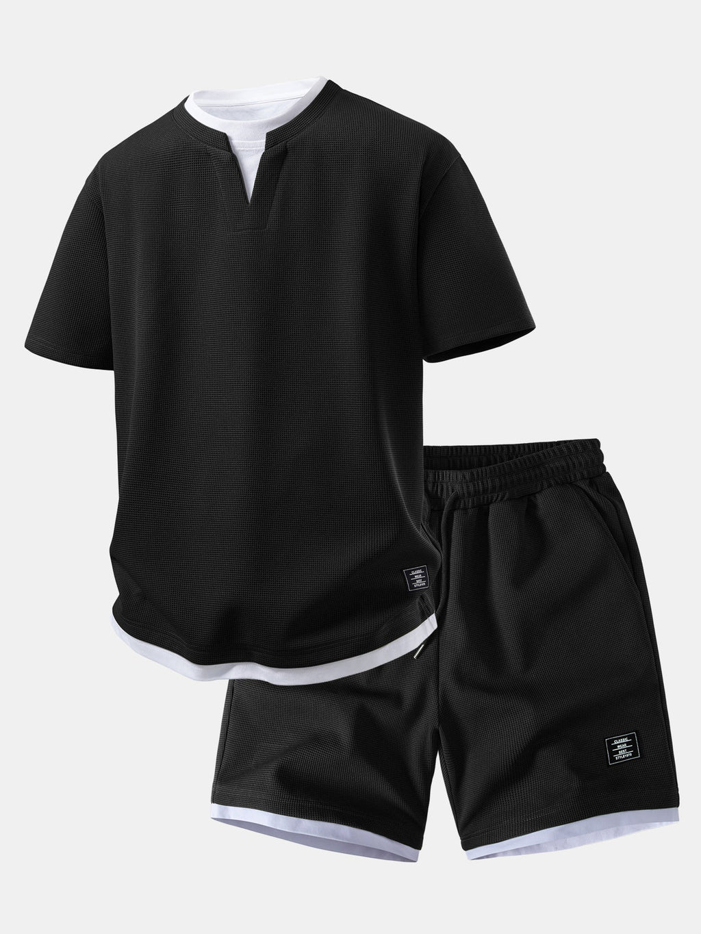2 In 1 Waffle Notched Collar T-Shirt & 7" Shorts Set