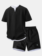 2 In 1 Waffle Notched Collar T-Shirt & 7" Shorts Set