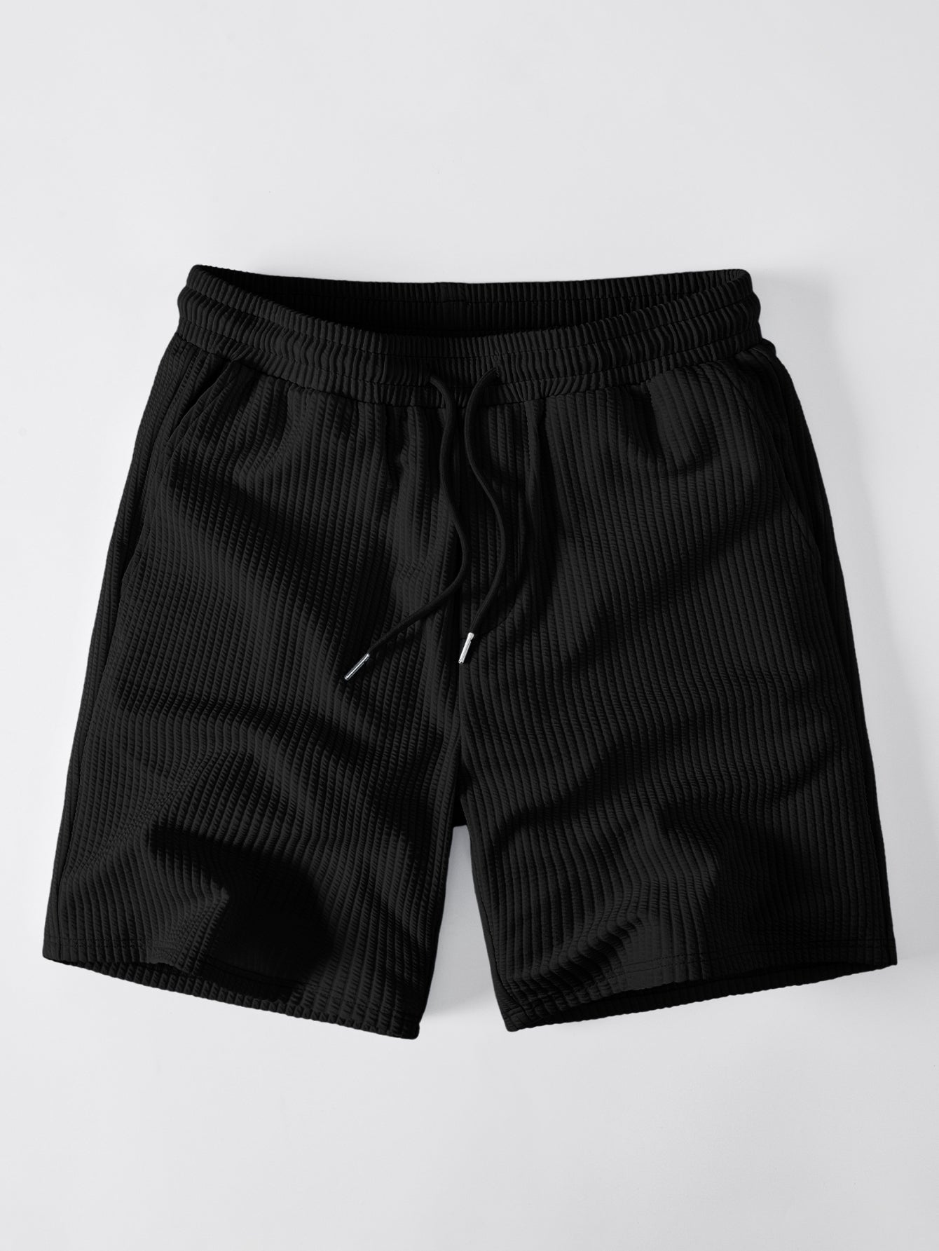 Ribbed Notched Collar Tank Top & Ribbed Drawstring 7" Shorts