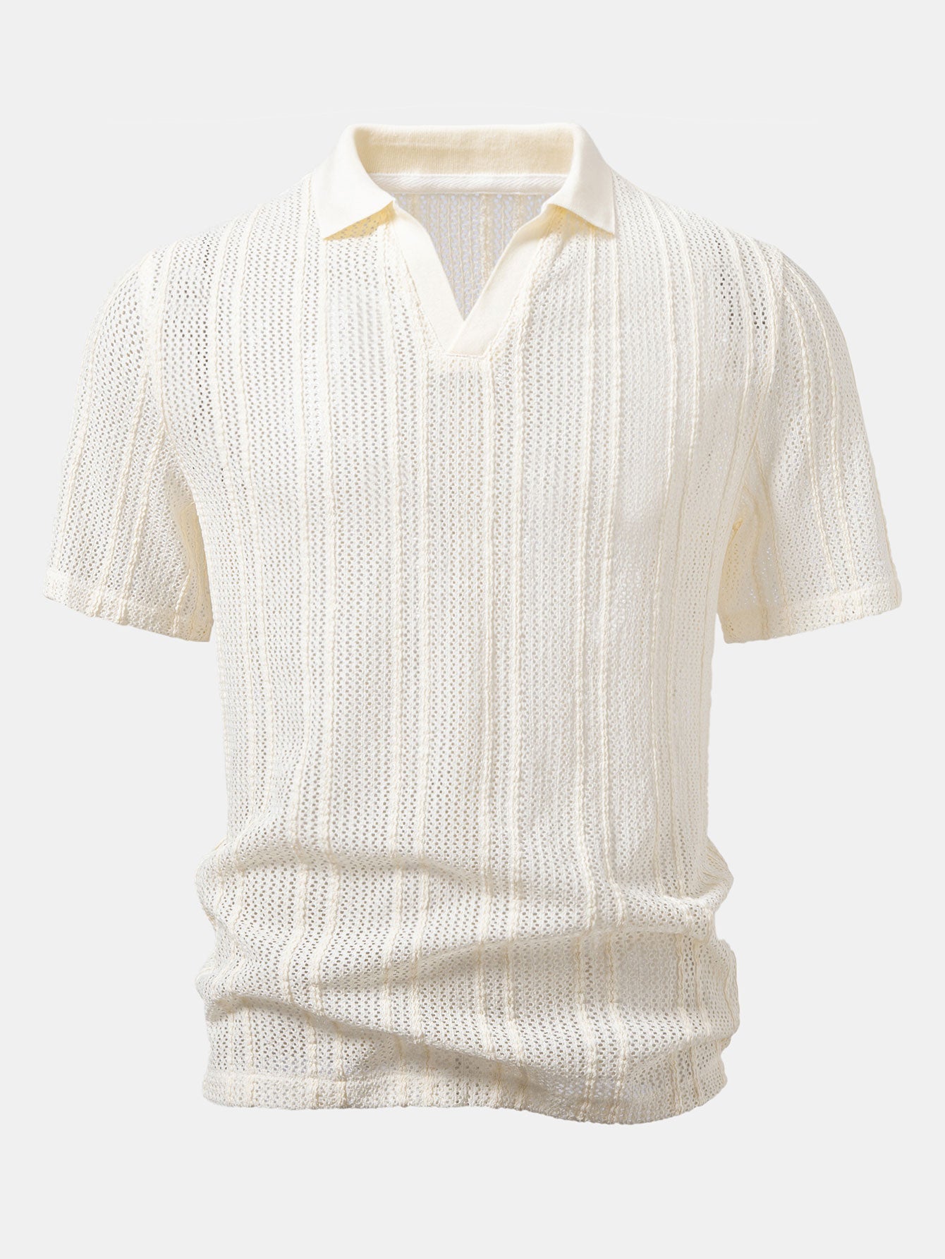 Relax Fit Striped Open Knit Polo & Crinkle Textured Drawstring 5" Shorts