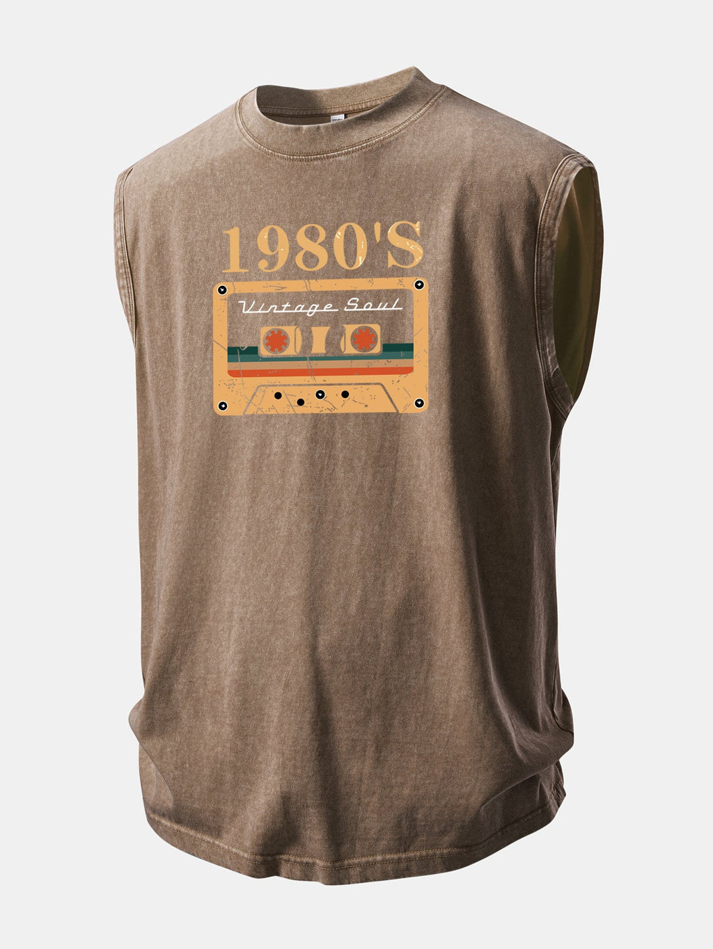 1980's Cassette Tape Print Washed Distressed Tank Top