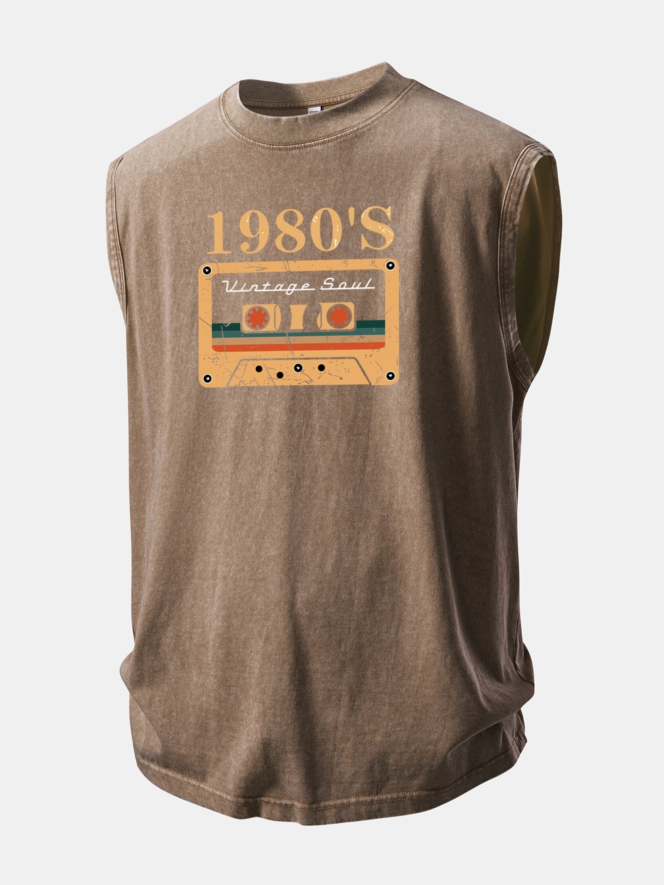 1980's Cassette Tape Print Washed Distressed Tank Top