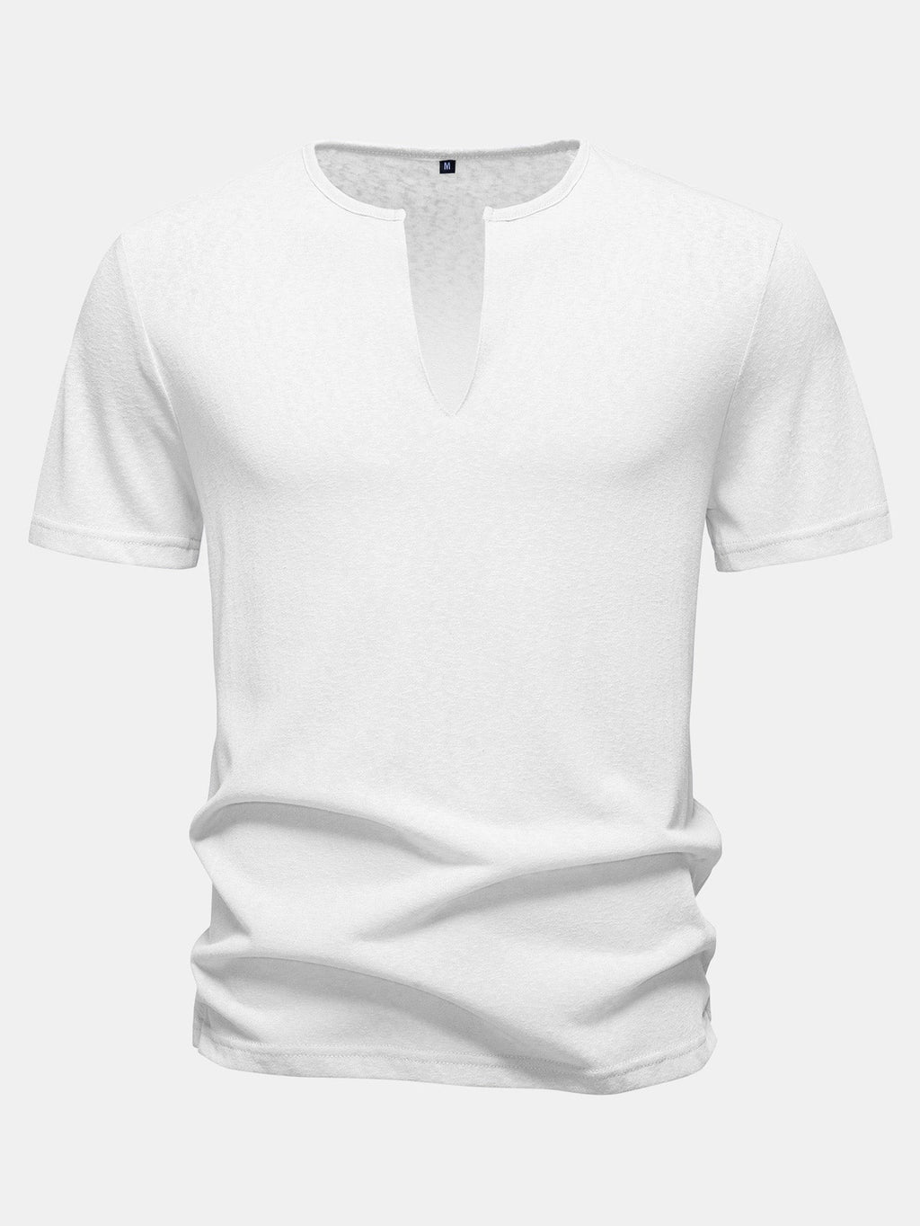Lightweight Linen Look Deep Notched Collar T-Shirt
