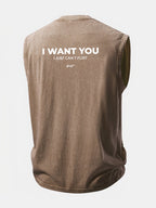 I Want You Print Washed Distressed Tank Top