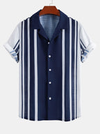 Linen Look Stripe Cuban Collar Shirt