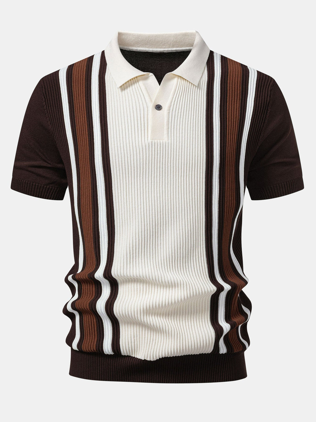 Contrast Striped Ribbed Knit Polo & Elastic Waist Chino Shorts