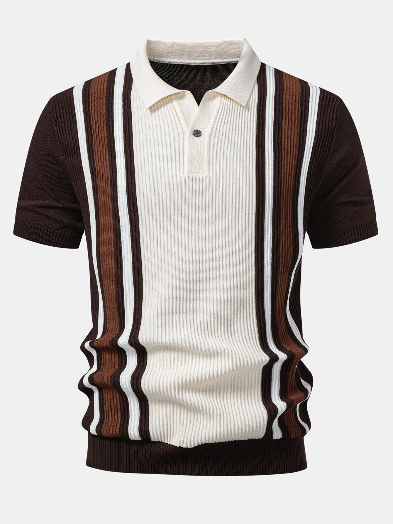 Contrast Striped Ribbed Knit Polo & Slim Fit Tapered Trousers