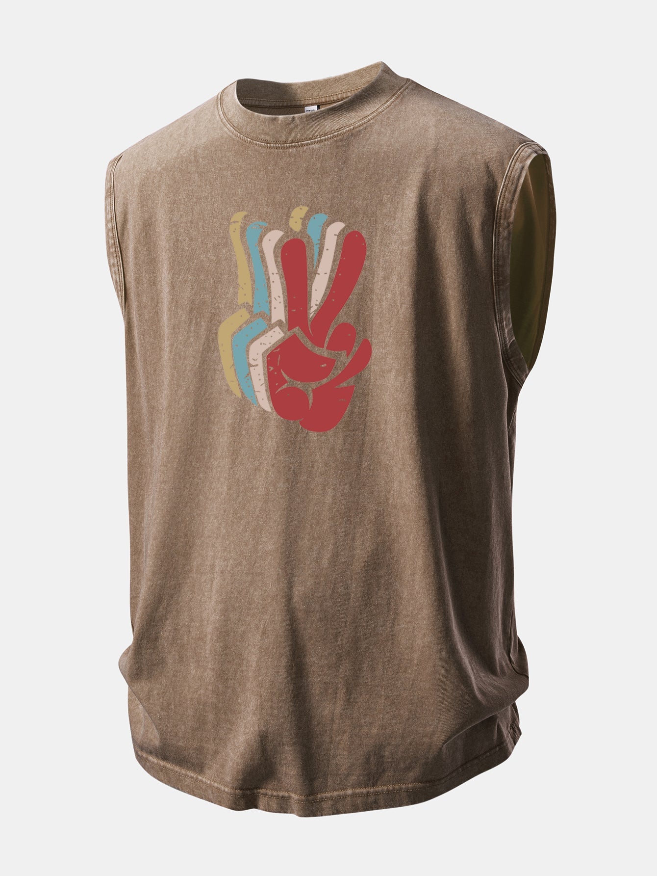 V-sign Print Washed Distressed Tank Top