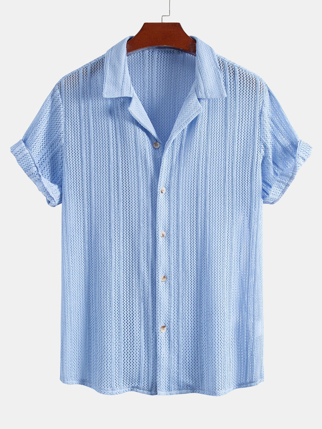 Open Knit Textured Cuban Collar Shirt & Straight Leg Linen Pants