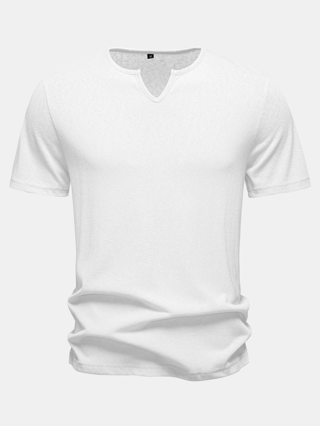 Lightweight Linen Look Notched Collar T-Shirt