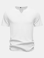 Lightweight Linen Look Notched Collar T-Shirt