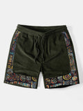 Tribal Geometric Print Patchwork Corduroy Shorts